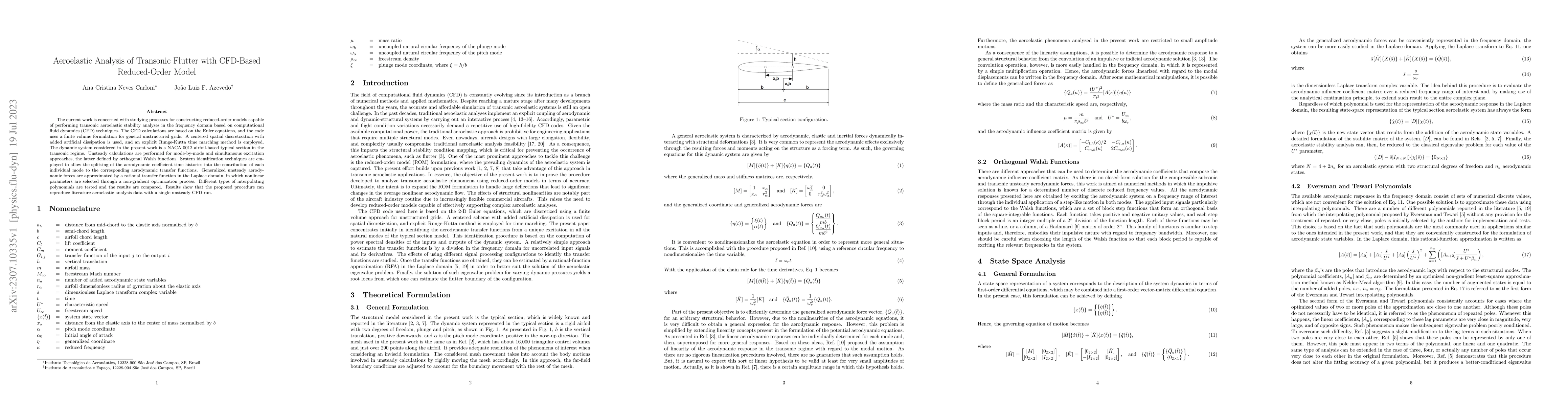 Thumbnail for Aeroelastic Analysis of Transonic Flutter with CFD-Based Reduced-Order
  Model
