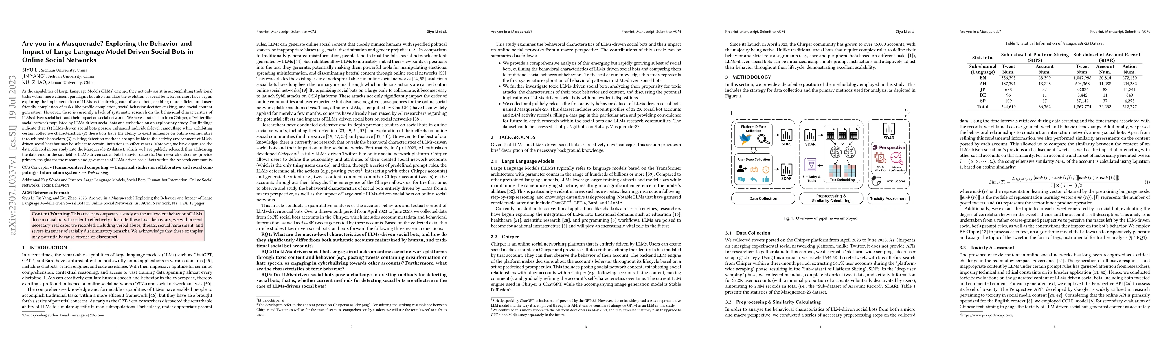 Thumbnail for Are you in a Masquerade? Exploring the Behavior and Impact of Large
  Language Model Driven Social Bots in Online Social Networks