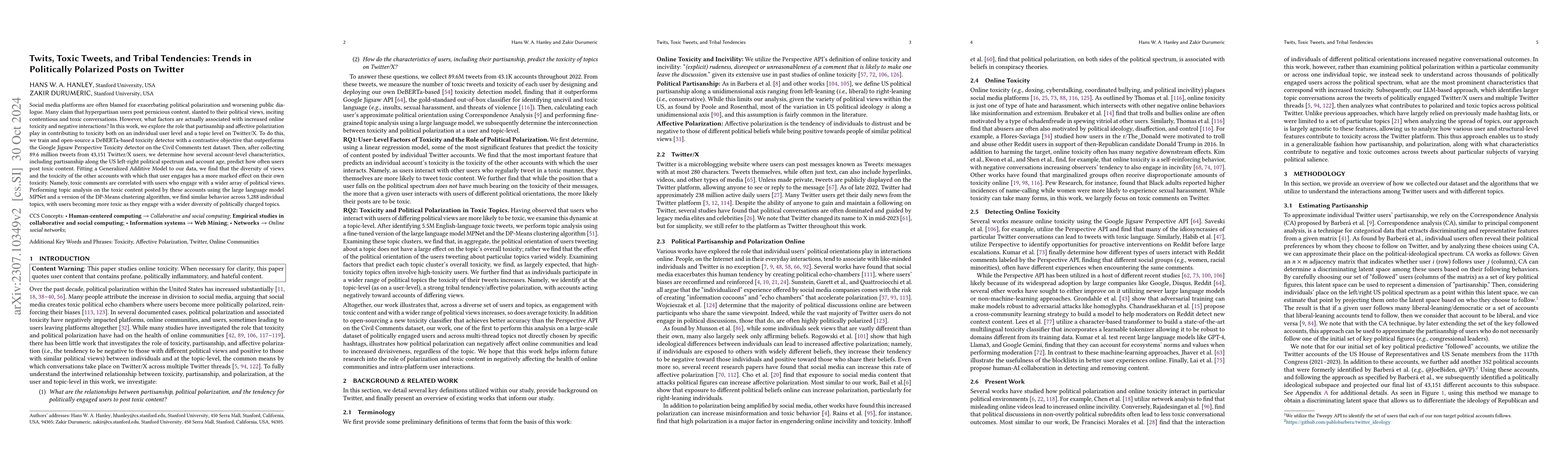 Thumbnail for Twits, Toxic Tweets, and Tribal Tendencies: Trends in Politically
  Polarized Posts on Twitter