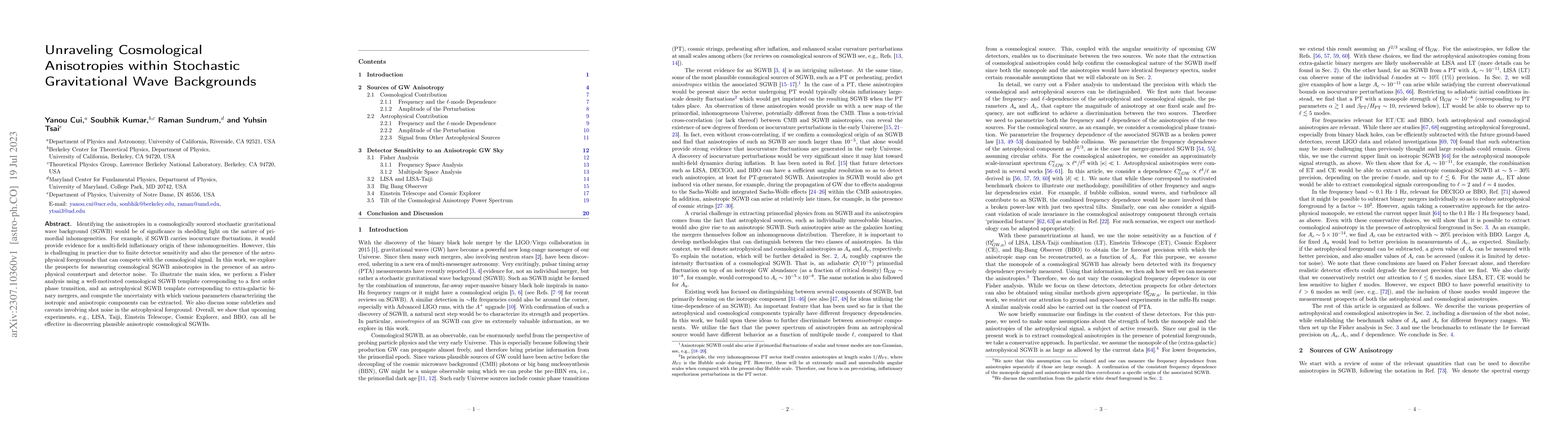 Thumbnail for Unraveling Cosmological Anisotropies within Stochastic Gravitational
  Wave Backgrounds