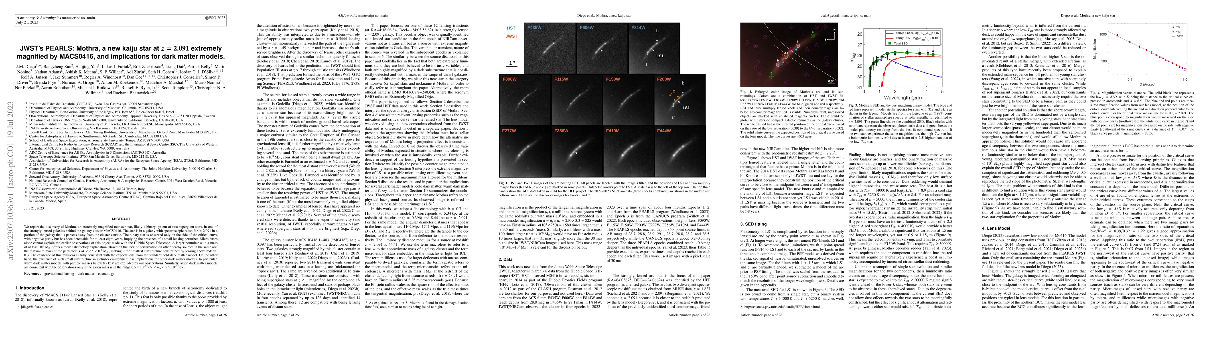 Thumbnail for JWST's PEARLS: Mothra, a new kaiju star at z=2.091 extremely magnified
  by MACS0416, and implications for dark matter models