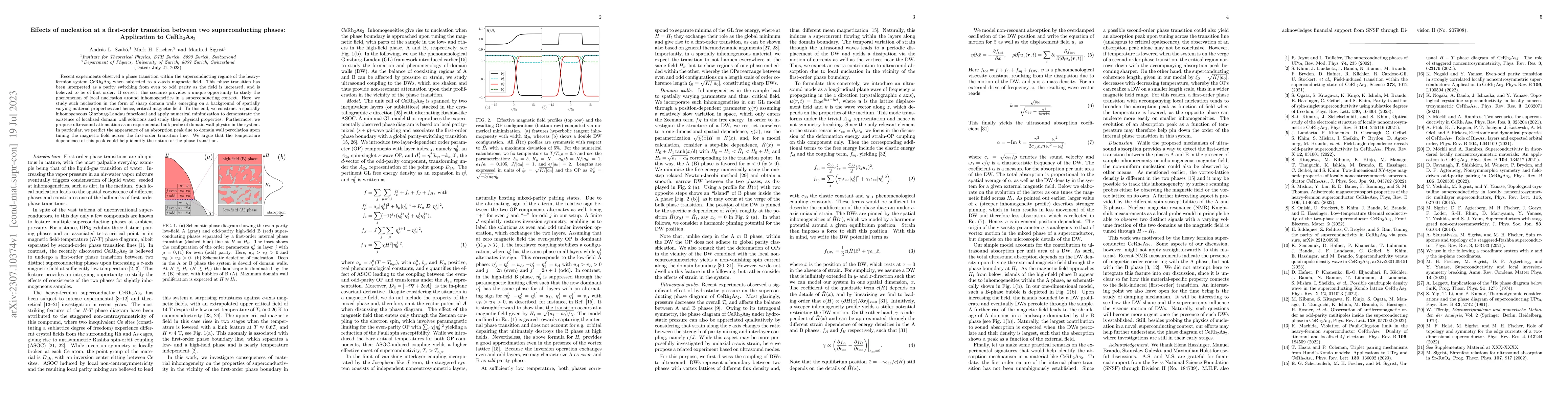 Thumbnail for Effects of nucleation at a first-order transition between two
  superconducting phases: Application to CeRh$_2$As$_2$