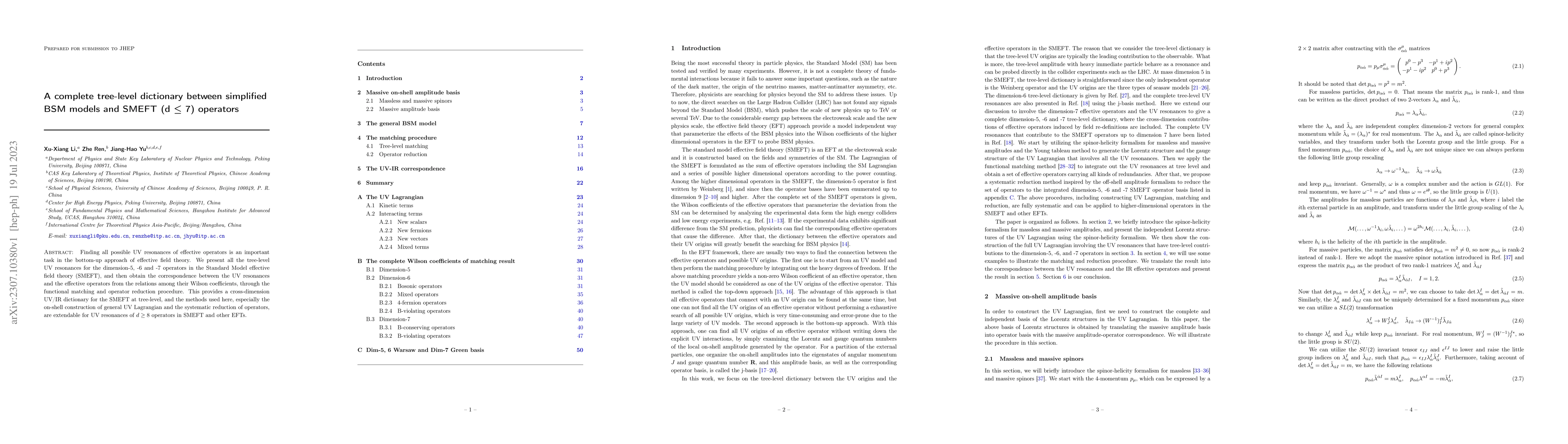Thumbnail for A complete tree-level dictionary between simplified BSM models and SMEFT
  (d $\leq$ 7) operators