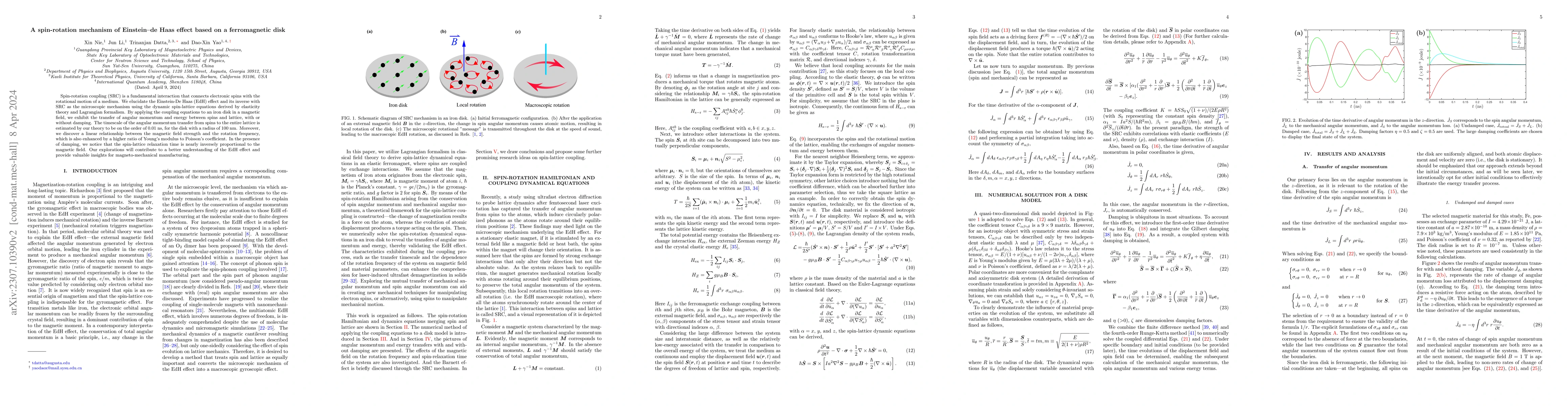Thumbnail for A spin-rotation mechanism of Einstein-de Haas effect based on a
  ferromagnetic disk