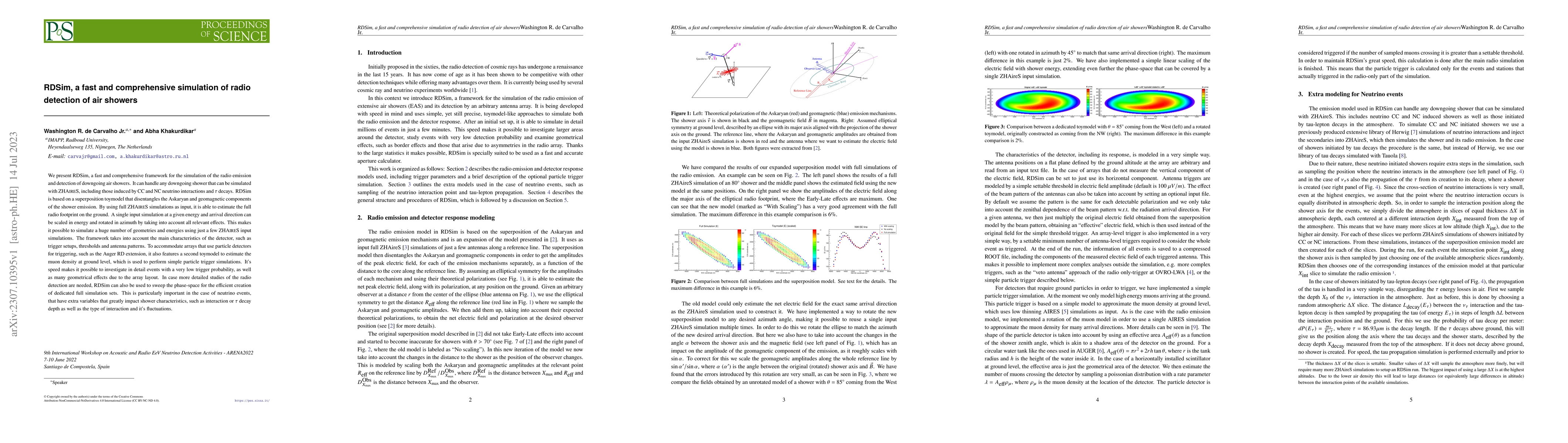 Thumbnail for RDSim, a fast and comprehensive simulation of radio detection of air
  showers