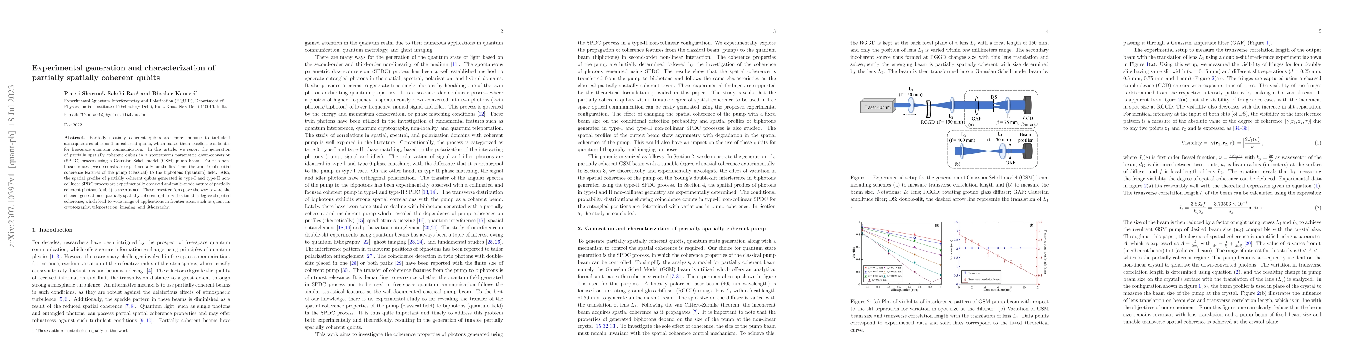 Thumbnail for Experimental generation and characterization of partially spatially
  coherent qubits