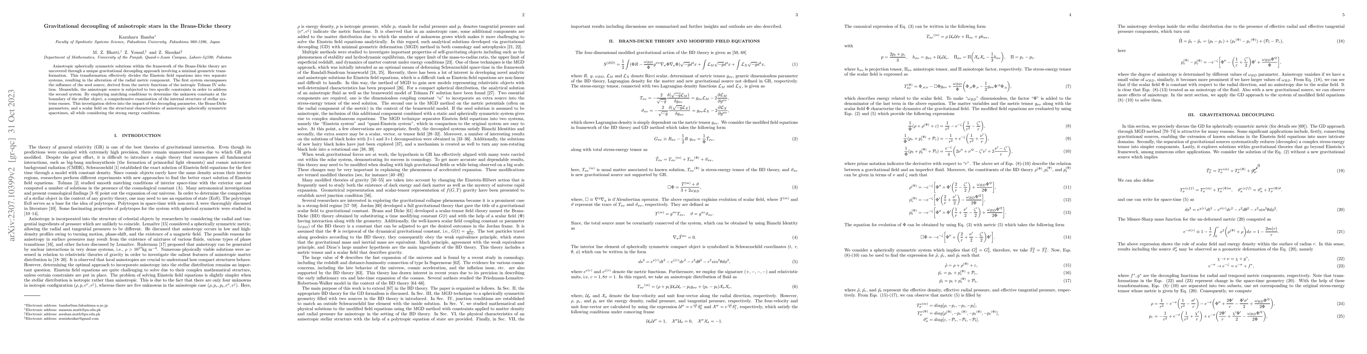 Thumbnail for Gravitational decoupling of anisotropic stars in the Brans-Dicke theory