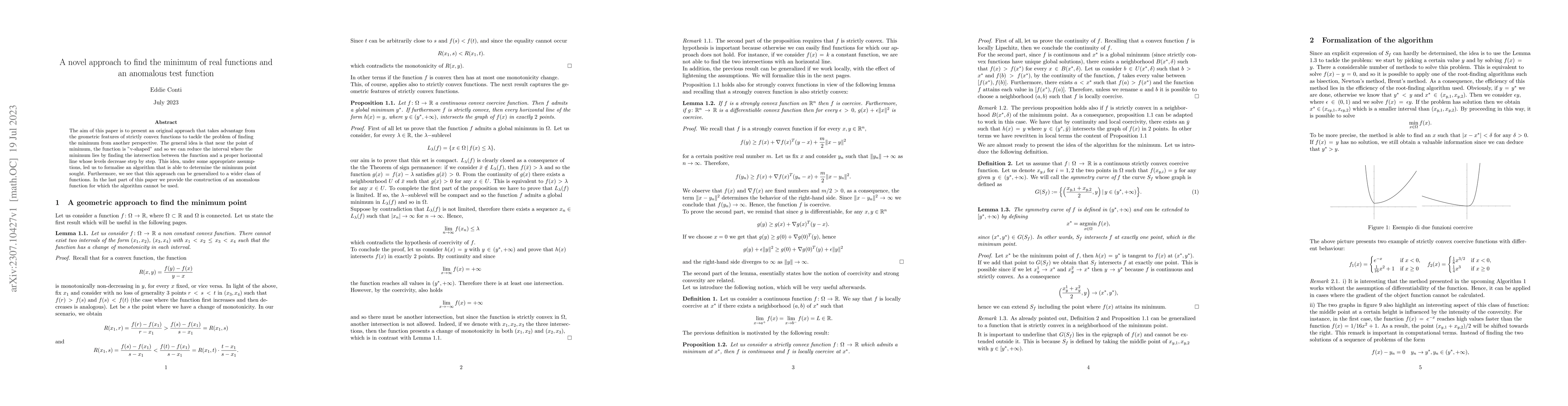 Thumbnail for A novel approach to find the minimum of real functions and an anomalous
  test function