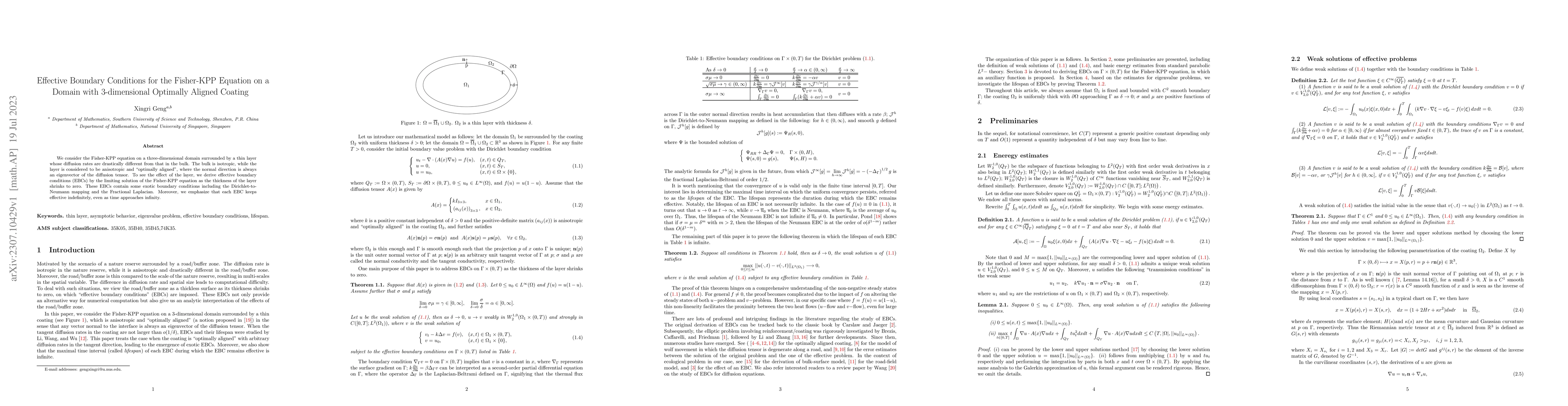 Thumbnail for Effective Boundary Conditions for the Fisher-KPP Equation on a Domain
  with 3-dimensional Optimally Aligned Coating