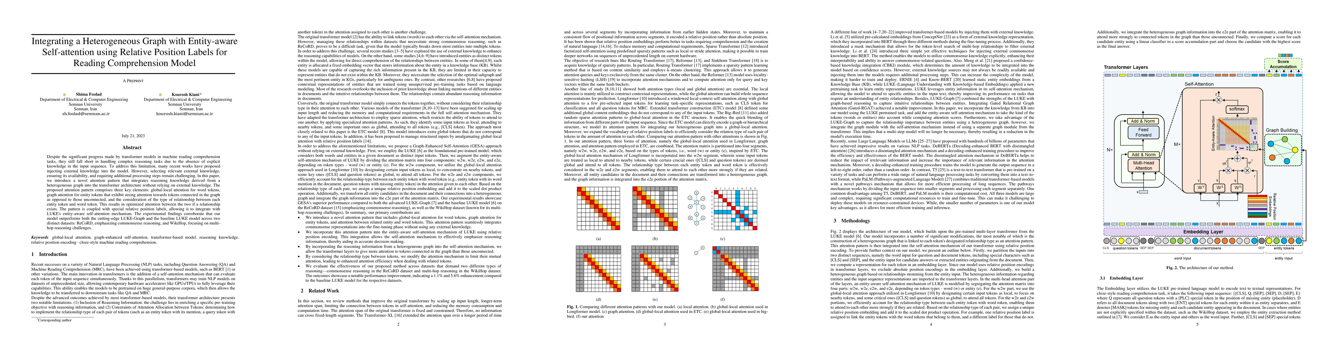 Thumbnail for Integrating a Heterogeneous Graph with Entity-aware Self-attention using
  Relative Position Labels for Reading Comprehension Model