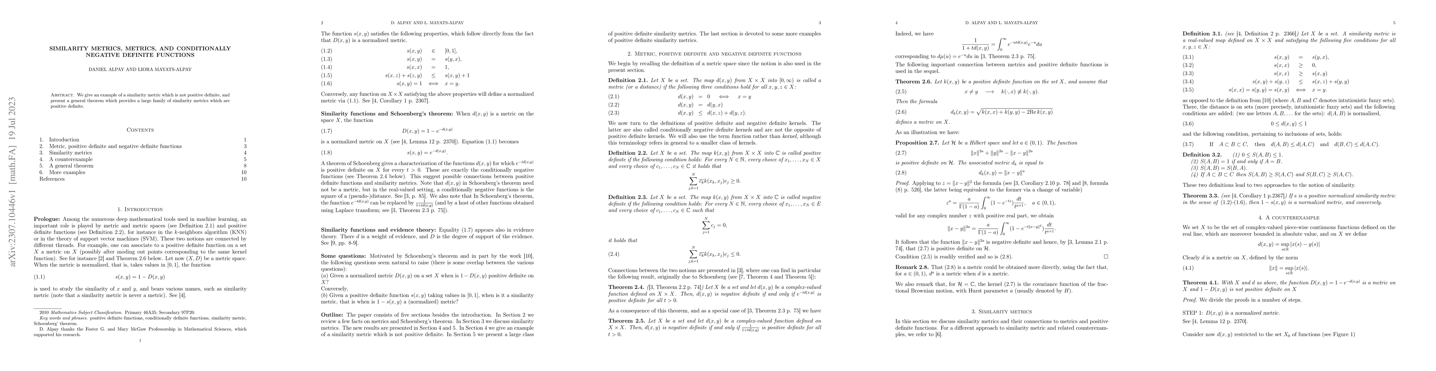 Thumbnail for Similarity metrics, metrics, and conditionally negative definite
  functions