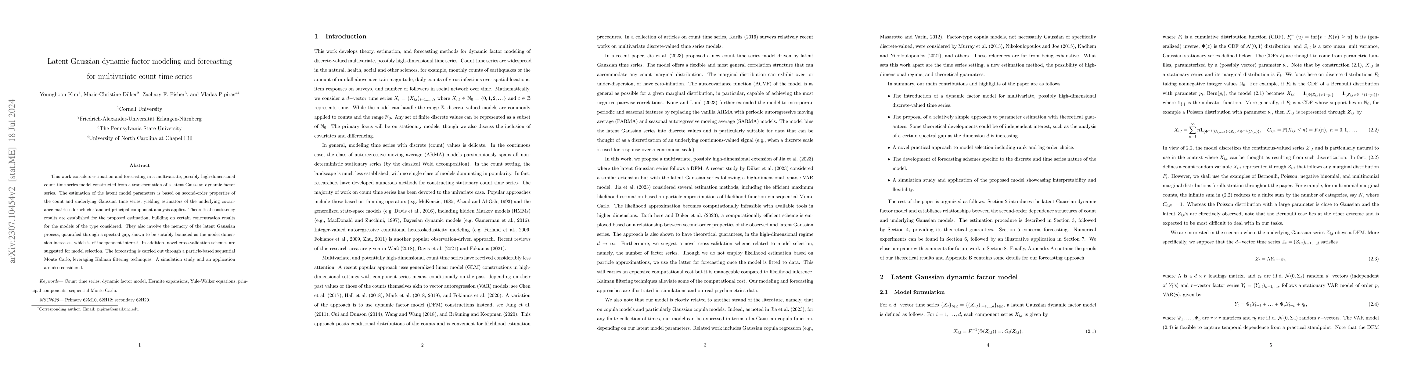 Thumbnail for Latent Gaussian dynamic factor modeling and forecasting for multivariate
  count time series