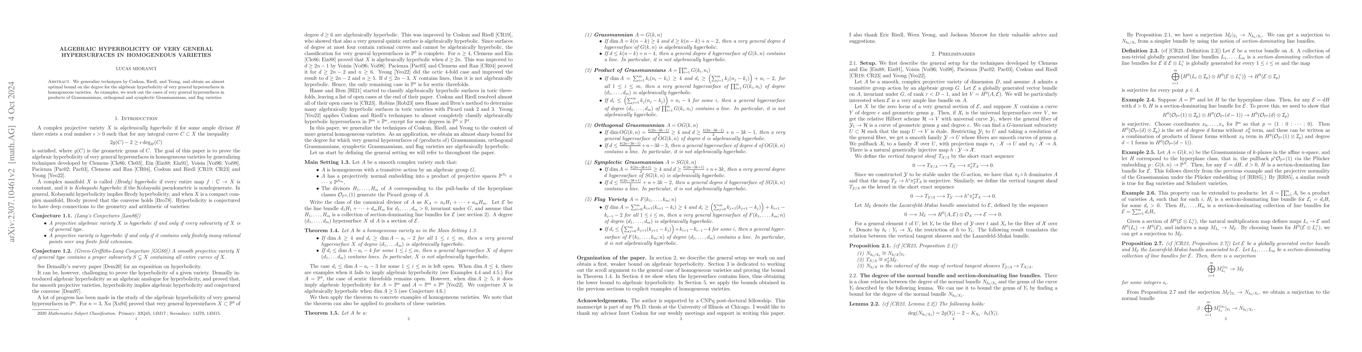 Thumbnail for Algebraic hyperbolicity of very general hypersurfaces in homogeneous
  varieties