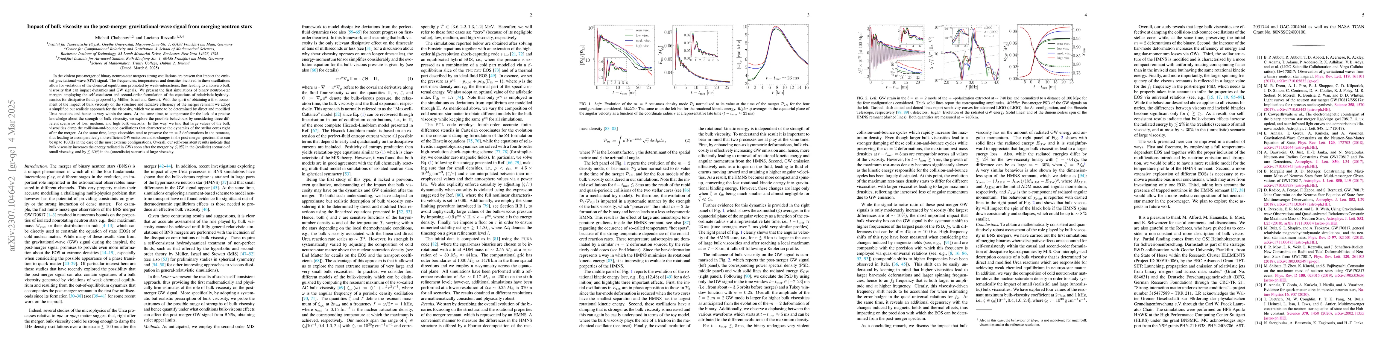 Thumbnail for Impact of bulk viscosity on the post-merger gravitational-wave signal
  from merging neutron stars