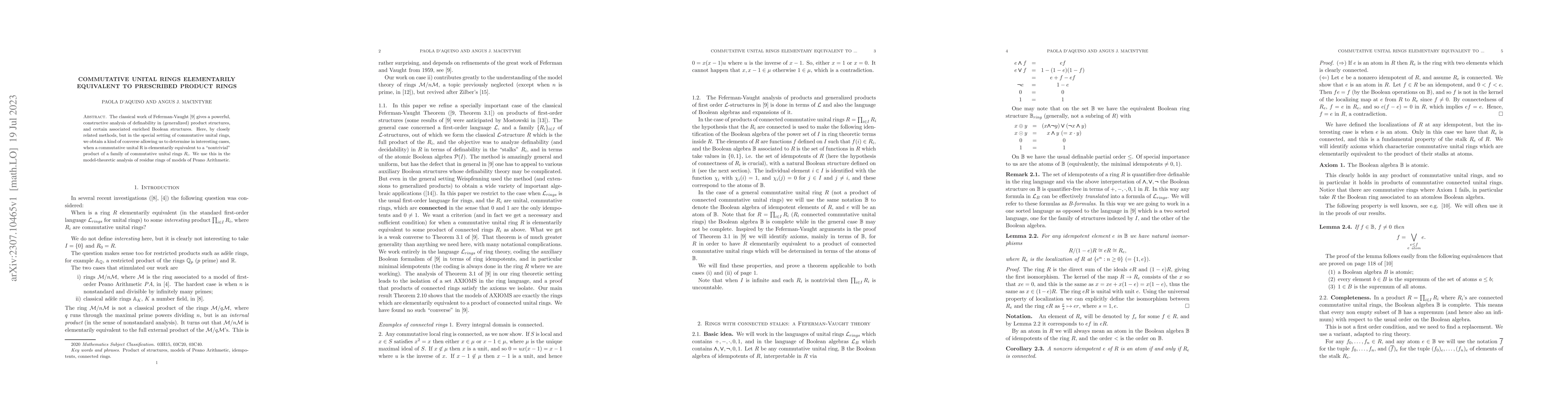 Thumbnail for Commutative unital rings elementarily equivalent to prescribed product
  rings