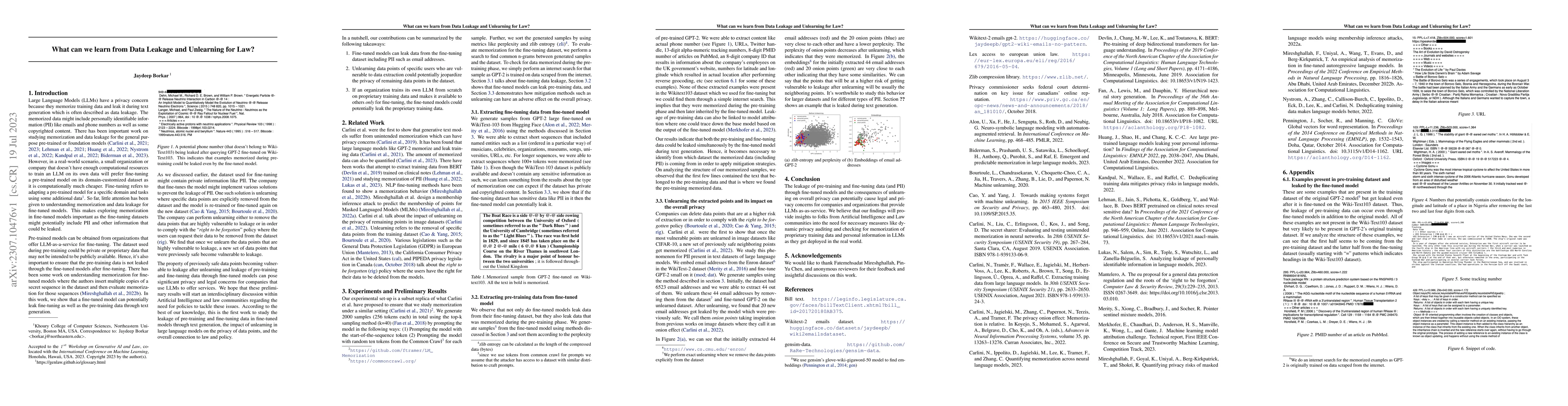 Thumbnail for What can we learn from Data Leakage and Unlearning for Law?