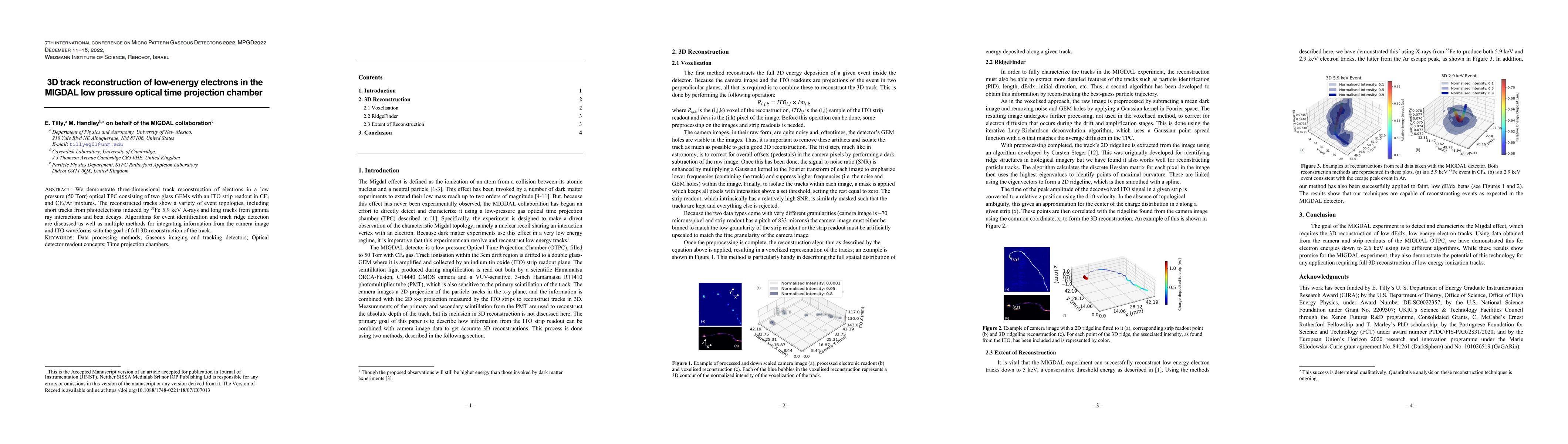 Thumbnail for 3D track reconstruction of low-energy electrons in the MIGDAL low
  pressure optical time projection chamber