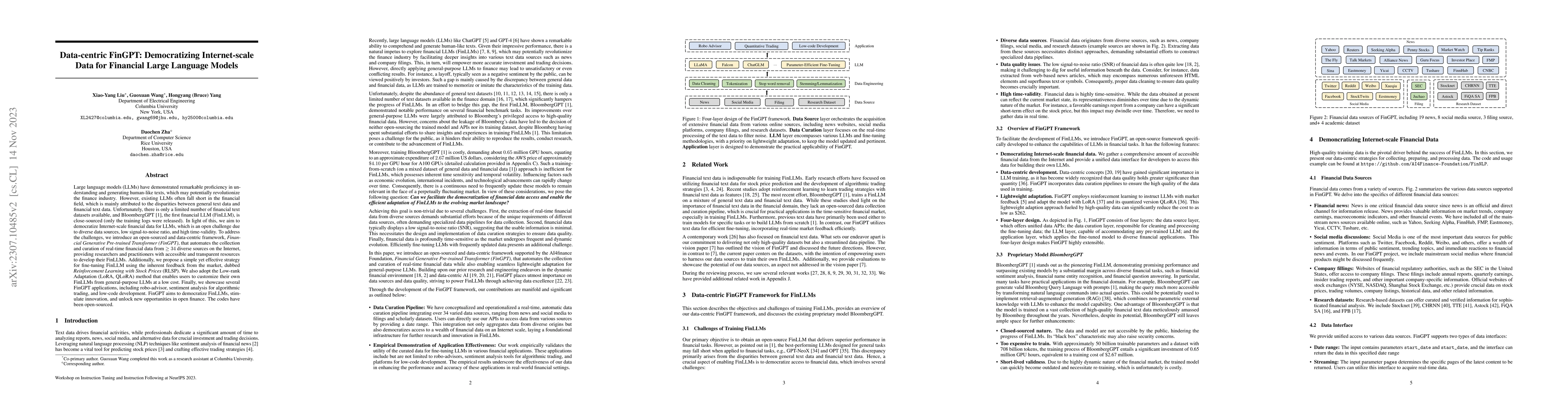 Thumbnail for FinGPT: Democratizing Internet-scale Data for Financial Large Language
  Models