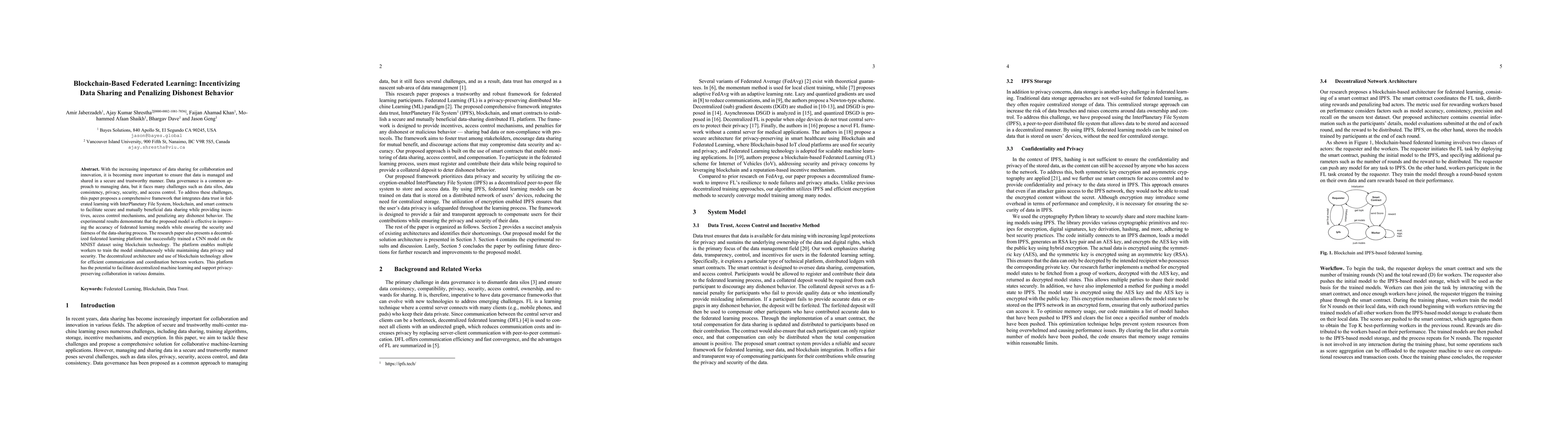 Thumbnail for Blockchain-Based Federated Learning: Incentivizing Data Sharing and
  Penalizing Dishonest Behavior