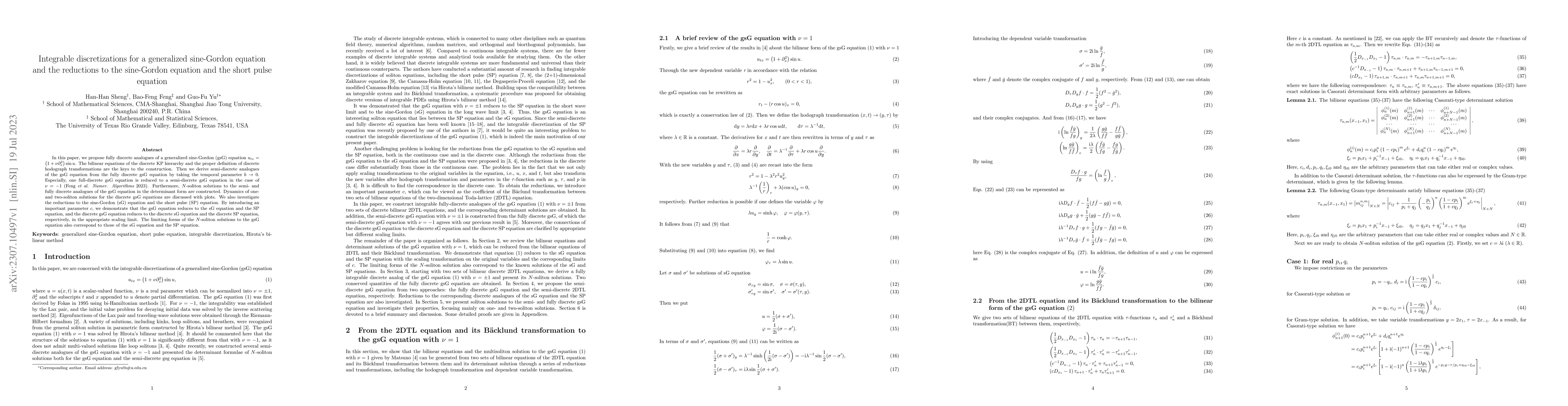 Thumbnail for Integrable discretizations for a generalized sine-Gordon equation and
  the reductions to the sine-Gordon equation and the short pulse equation