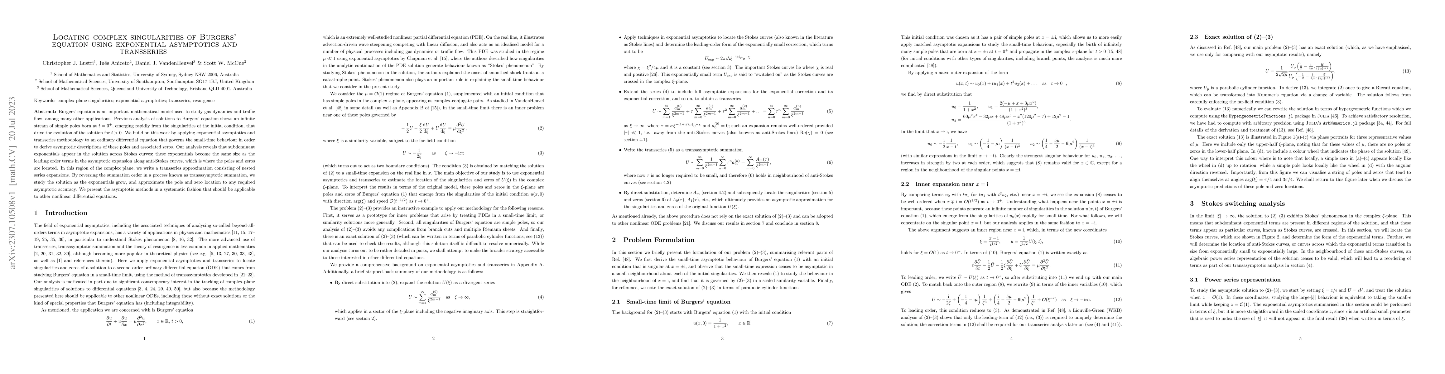 Thumbnail for Locating complex singularities of Burgers' equation using exponential
  asymptotics and transseries