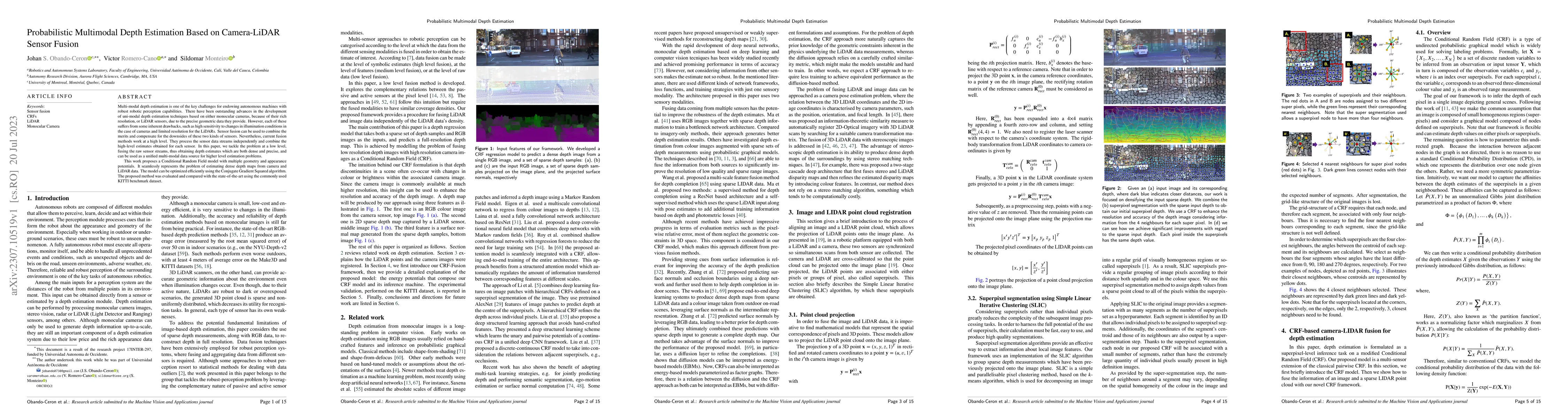 Thumbnail for Probabilistic Multimodal Depth Estimation Based on Camera-LiDAR Sensor
  Fusion