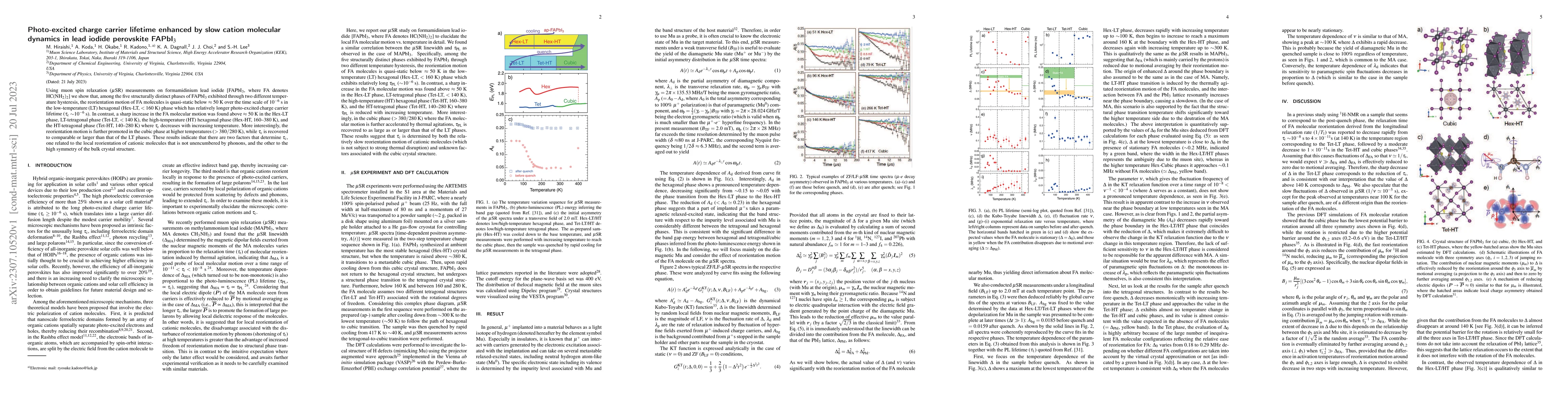Thumbnail for Photo-excited charge carrier lifetime enhanced by slow cation molecular
  dynamics in lead iodide perovskite FAPbI$_3$