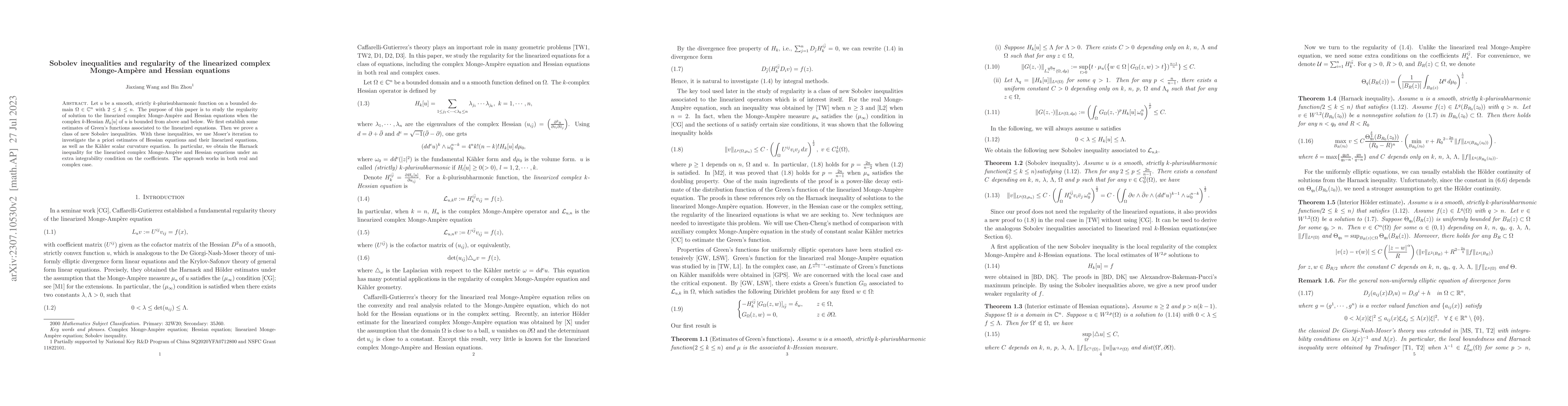 Thumbnail for Sobolev inequalities and regularity of the linearized complex
  Monge-Ampere and Hessian equations