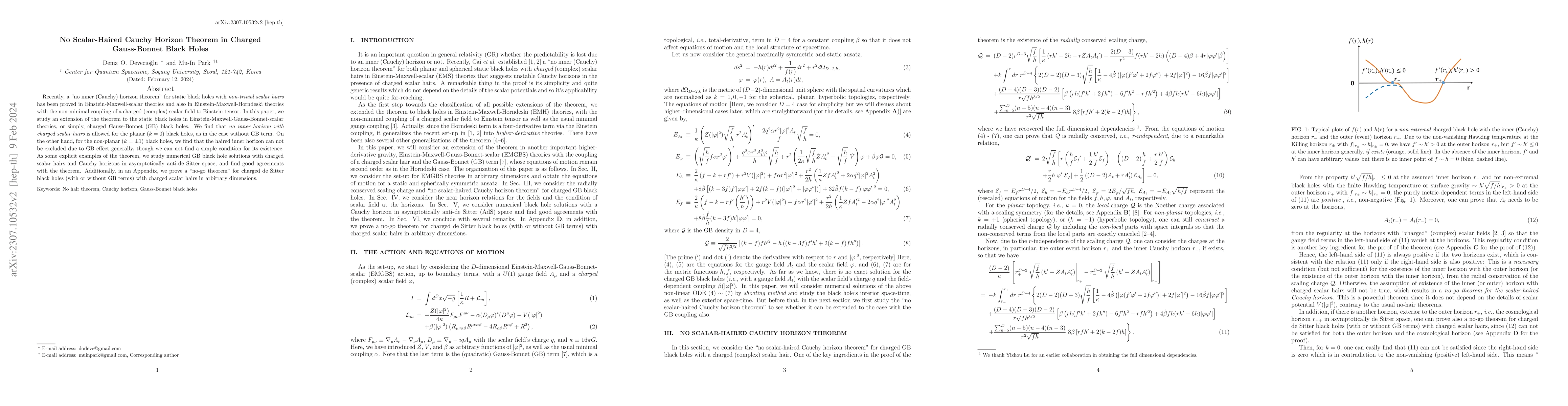 Thumbnail for No Scalar-Haired Cauchy Horizon Theorem in Charged Gauss-Bonnet Black
  Holes