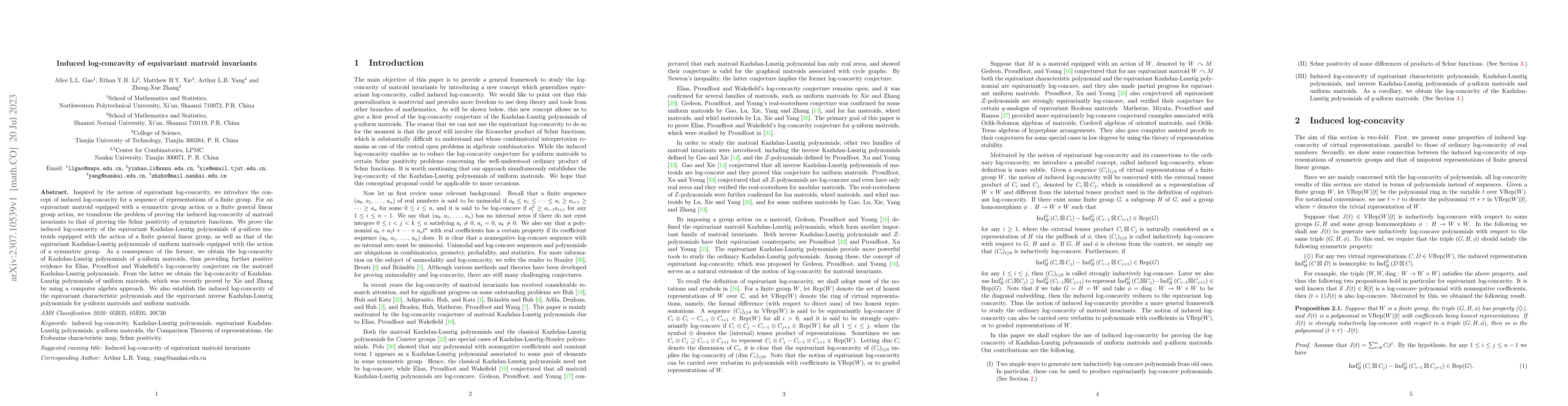Thumbnail for Induced log-concavity of equivariant matroid invariants