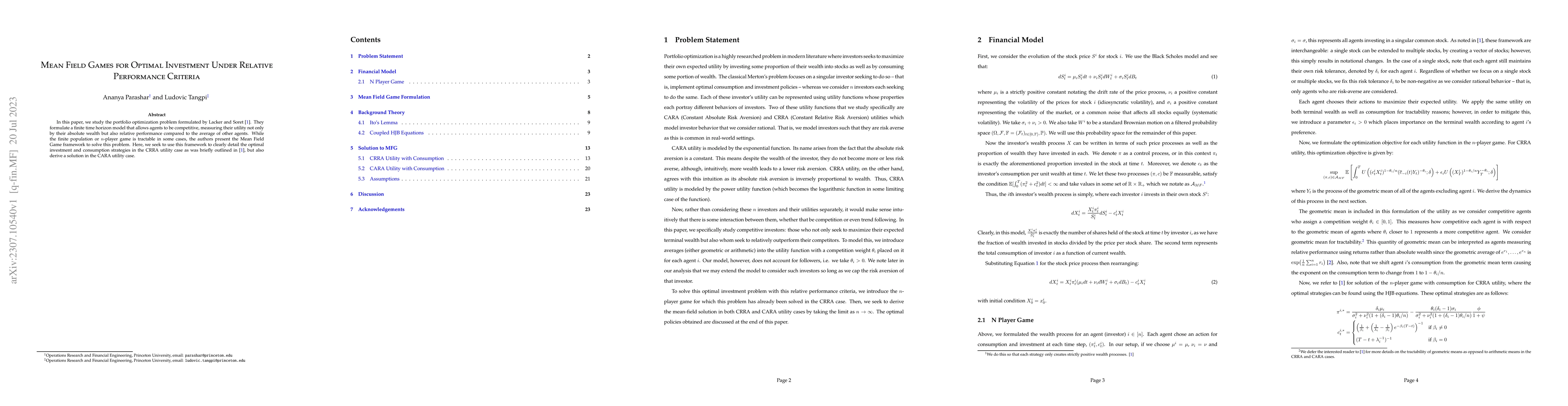 Thumbnail for Mean Field Games for Optimal Investment Under Relative Performance
  Criteria