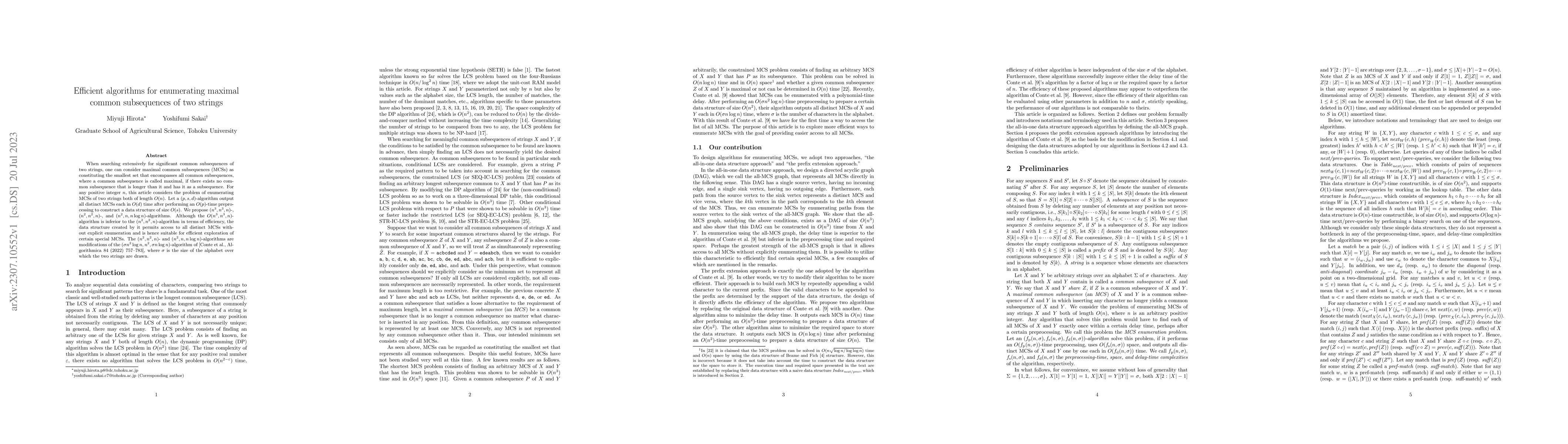 Thumbnail for Efficient algorithms for enumerating maximal common subsequences of two
  strings