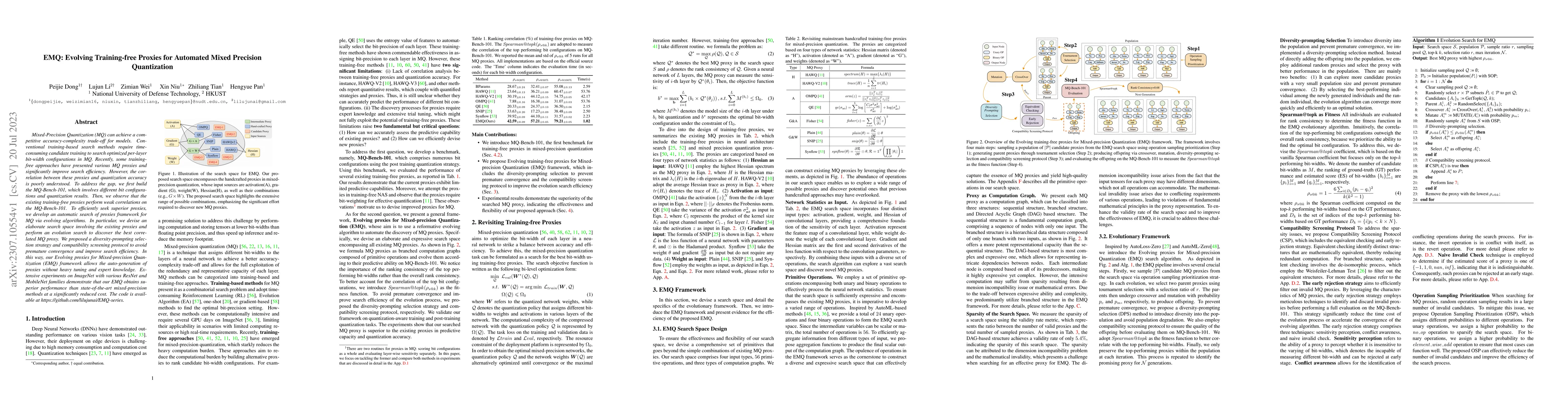 Thumbnail for EMQ: Evolving Training-free Proxies for Automated Mixed Precision
  Quantization