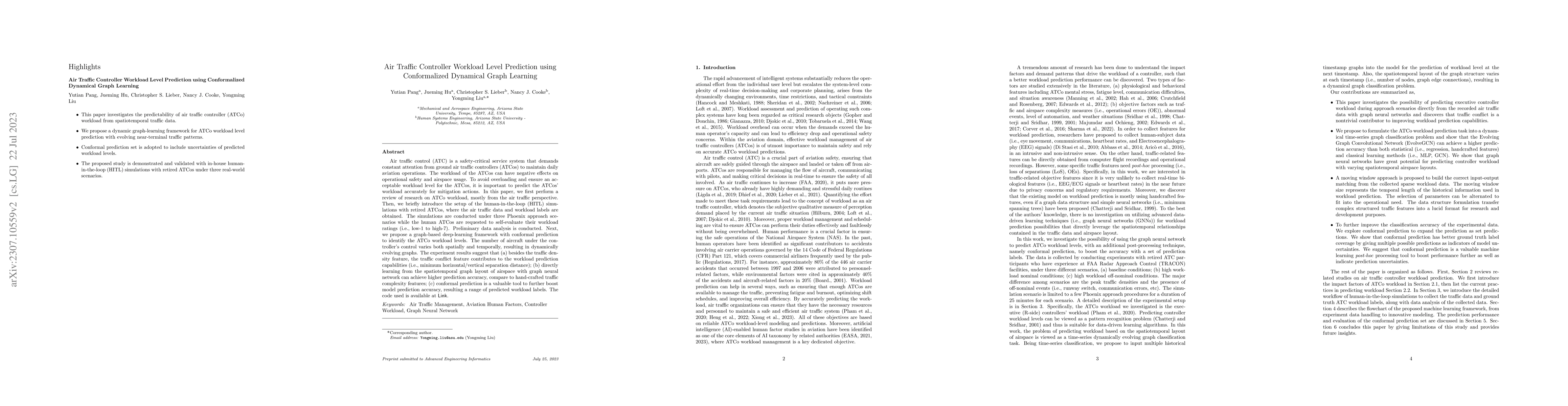 Thumbnail for Air Traffic Controller Workload Level Prediction using Conformalized
  Dynamical Graph Learning