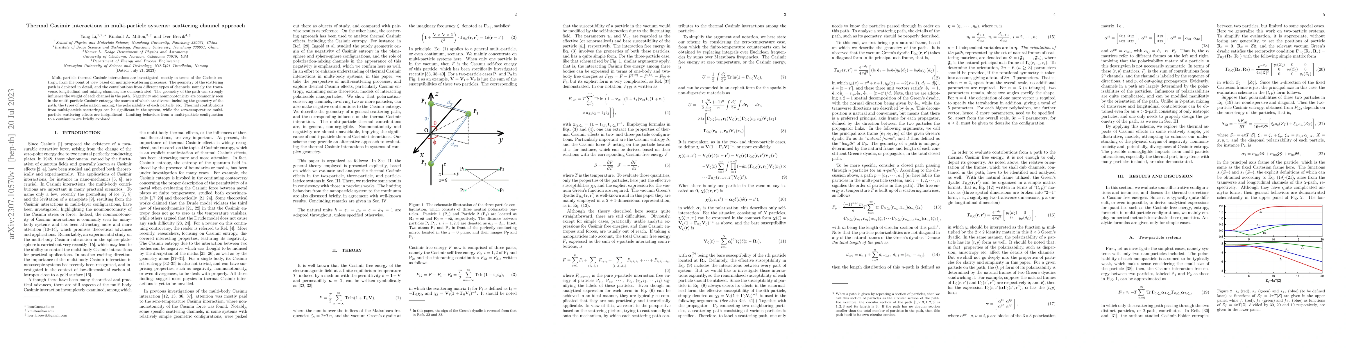 Thumbnail for Thermal Casimir interactions in multi-particle systems: scattering
  channel approach