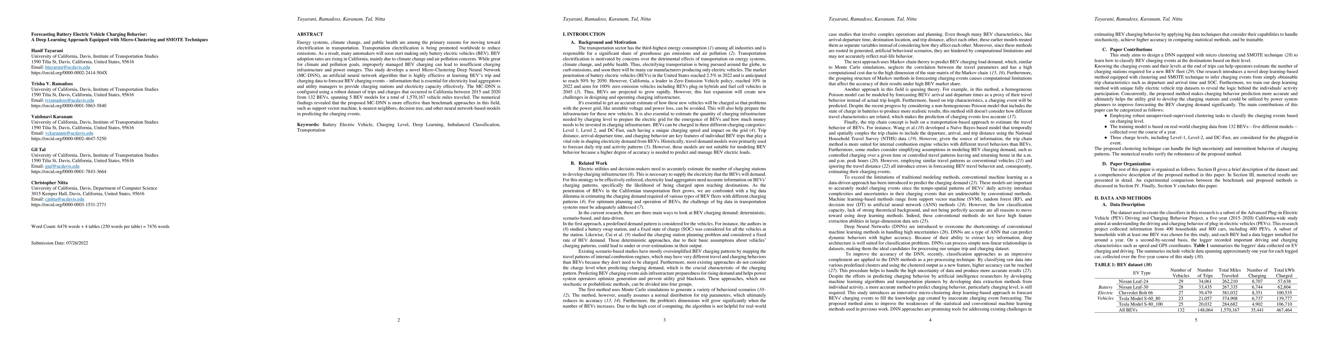 Thumbnail for Forecasting Battery Electric Vehicle Charging Behavior: A Deep Learning
  Approach Equipped with Micro-Clustering and SMOTE Techniques