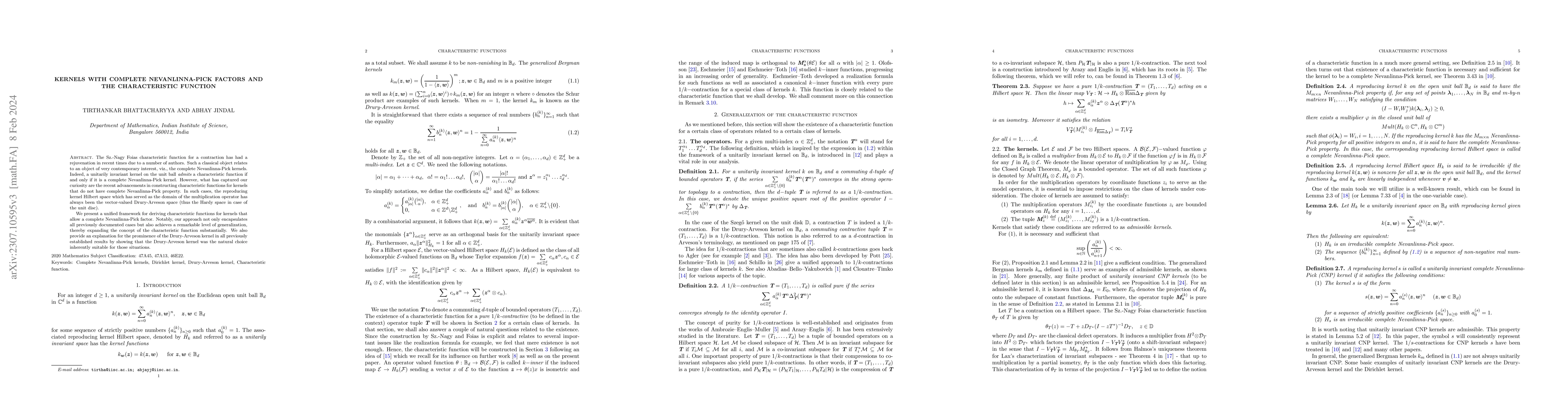 Thumbnail for Kernels with complete Nevanlinna-Pick factors and the characteristic
  function