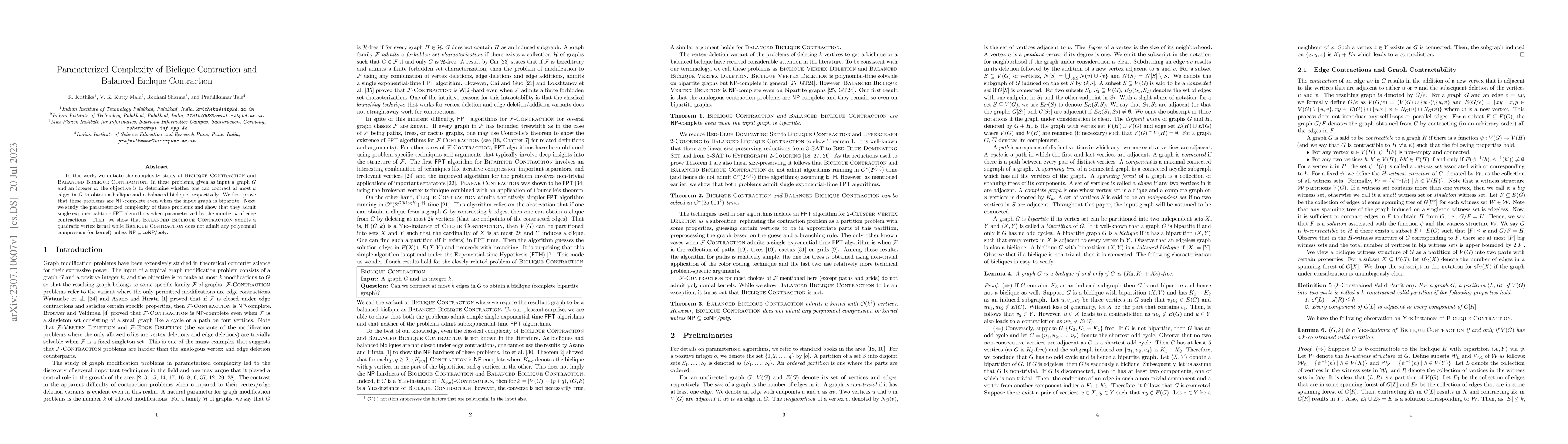 Thumbnail for Parameterized Complexity of Biclique Contraction and Balanced Biclique
  Contraction