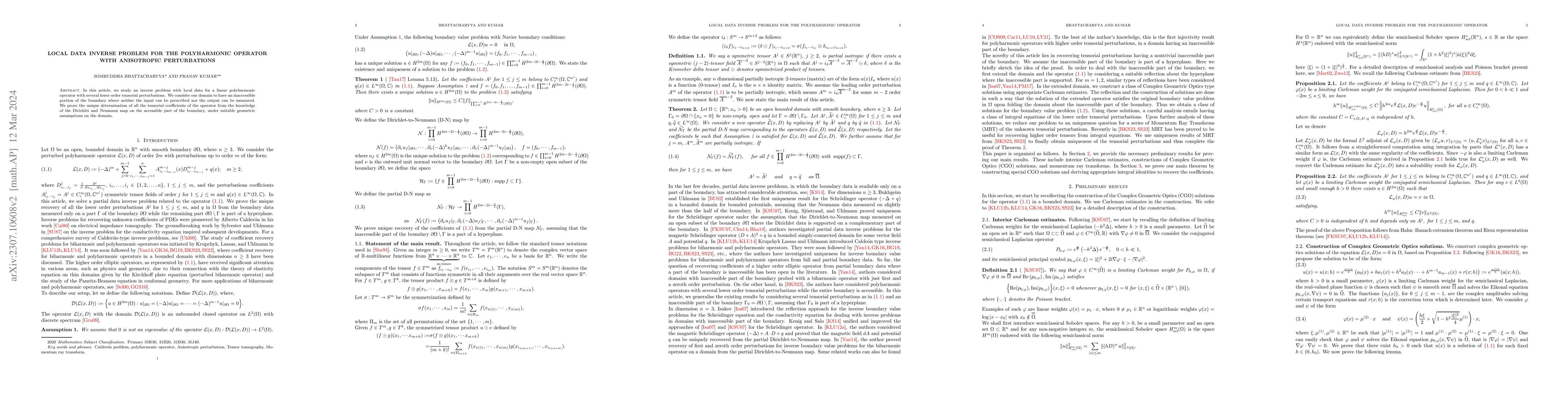 Thumbnail for Local data inverse problem for the polyharmonic operator with
  anisotropic perturbations