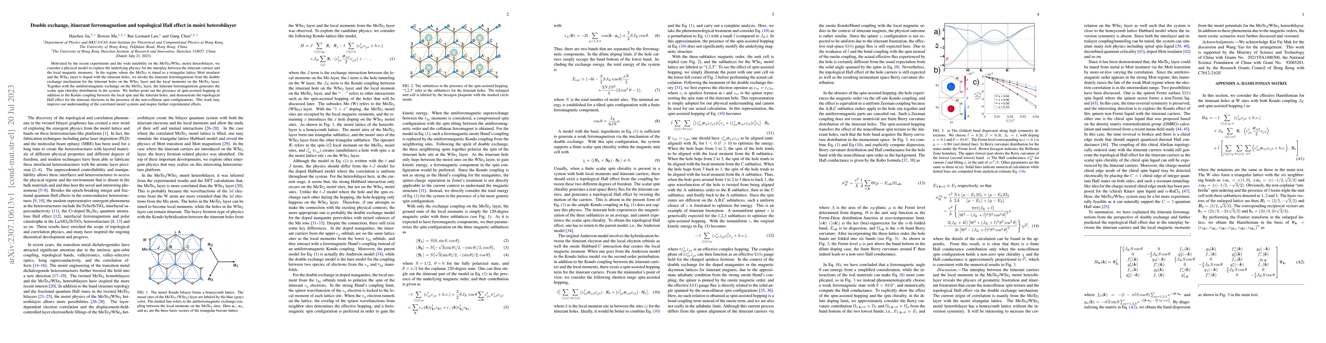 Thumbnail for Double exchange, itinerant ferromagnetism and topological Hall effect in
  moir\'{e} heterobilayer