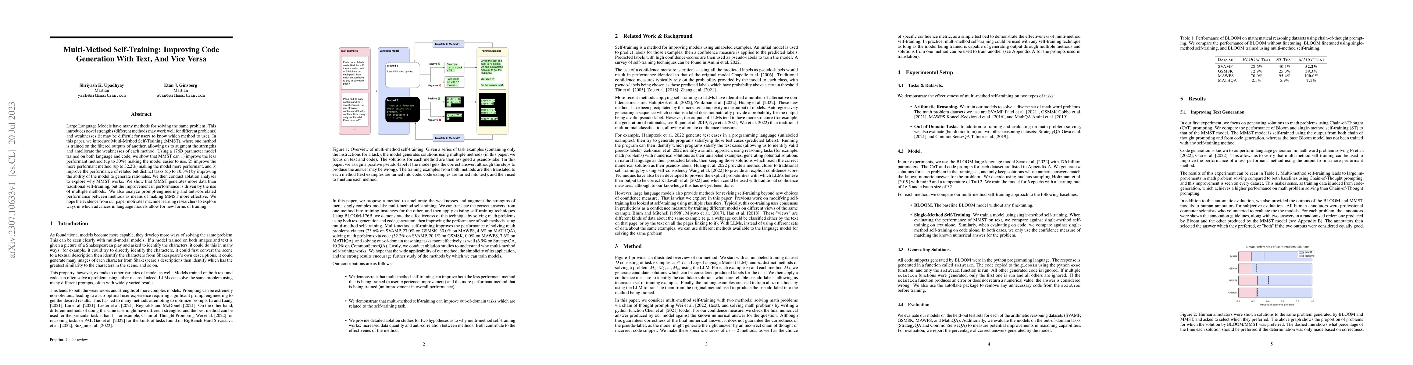 Thumbnail for Multi-Method Self-Training: Improving Code Generation With Text, And
  Vice Versa