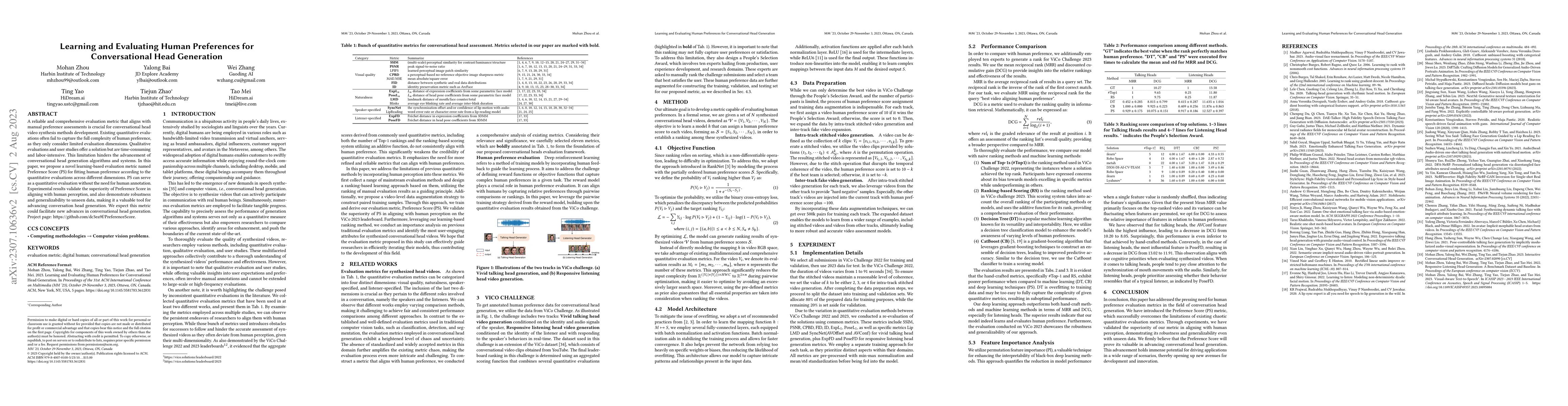 Thumbnail for Learning and Evaluating Human Preferences for Conversational Head
  Generation