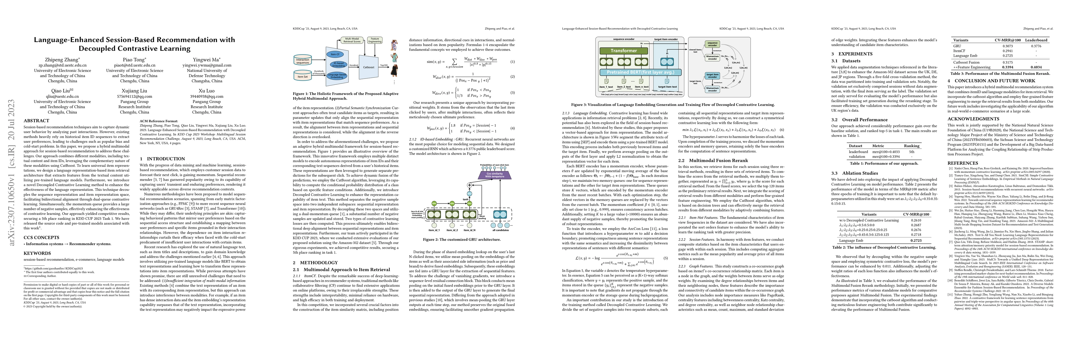 Thumbnail for Language-Enhanced Session-Based Recommendation with Decoupled
  Contrastive Learning