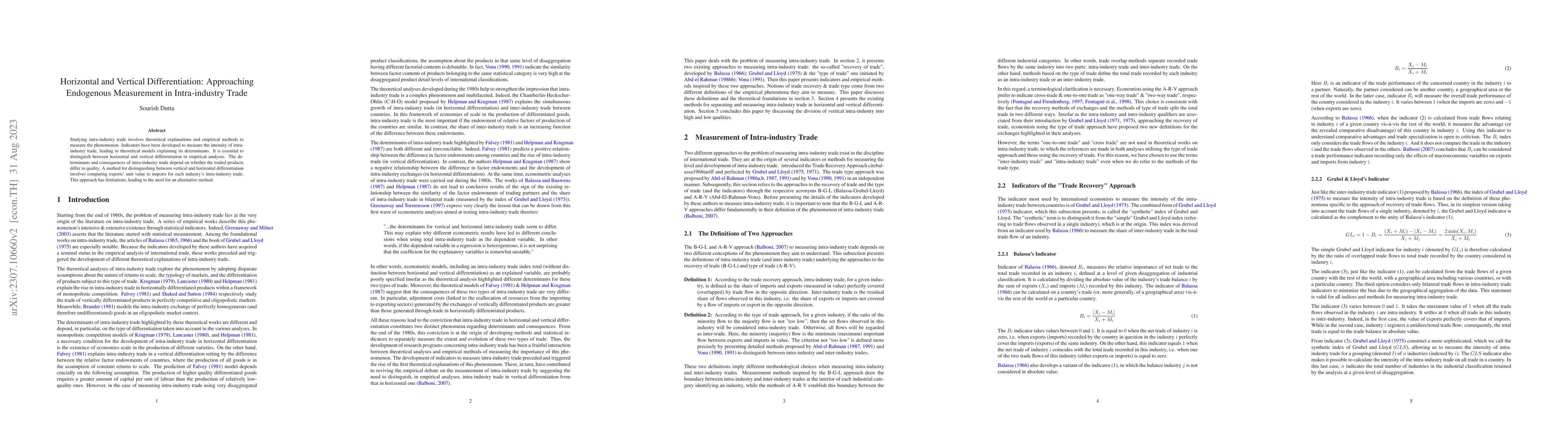 Thumbnail for Horizontal and Vertical Differentiation: Approaching Endogenous
  Measurement in Intra-industry Trade