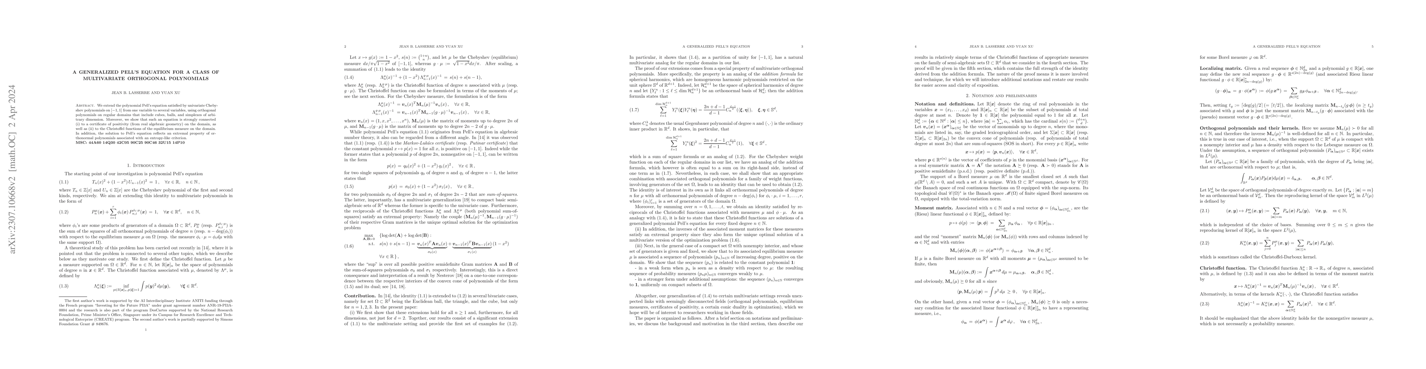 Thumbnail for A Generalized Pell's equation for a class of multivariate orthogonal
  polynomials