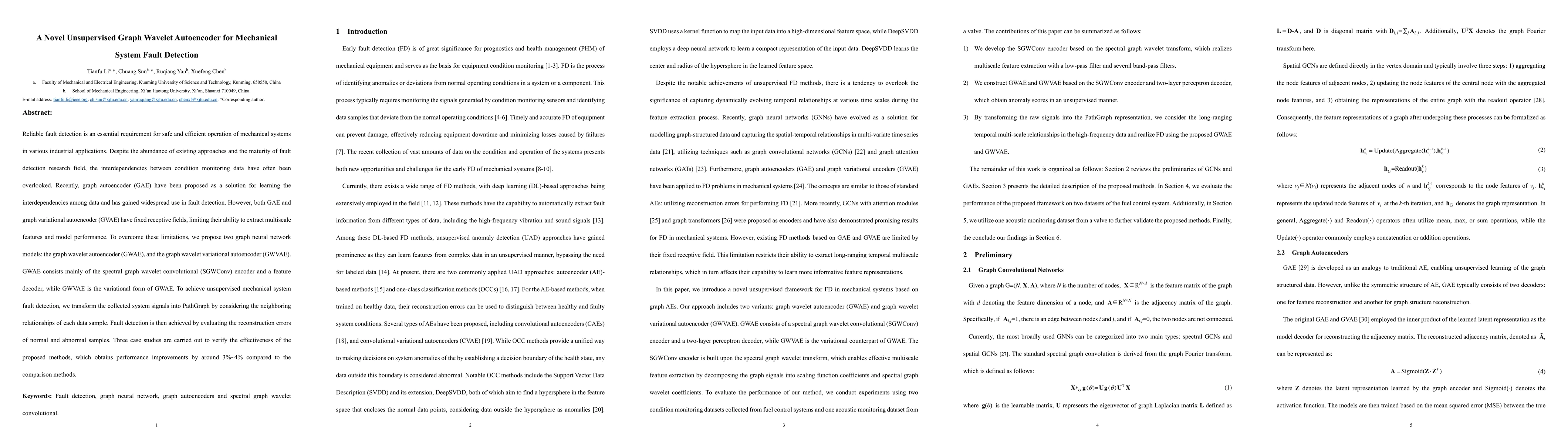 Thumbnail for A Novel Unsupervised Graph Wavelet Autoencoder for Mechanical System
  Fault Detection
