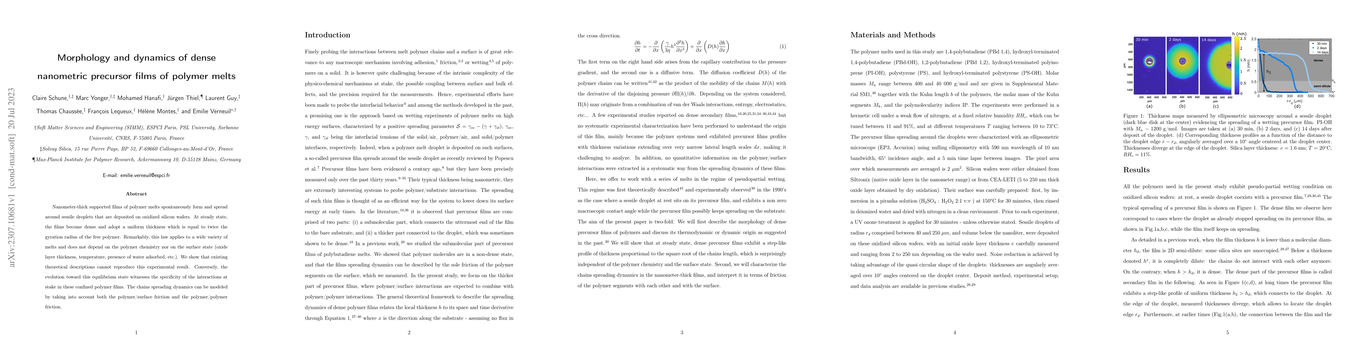 Thumbnail for Morphology and dynamics of dense nanometric precursor lms of polymer
  melts