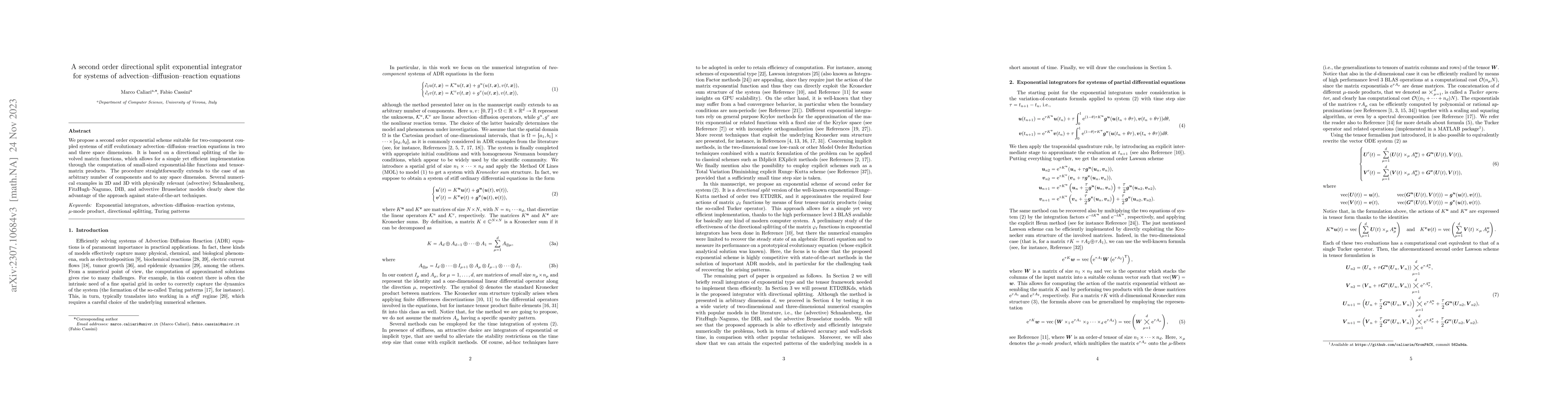Thumbnail for A second order directional split exponential integrator for systems of
  advection--diffusion--reaction equations