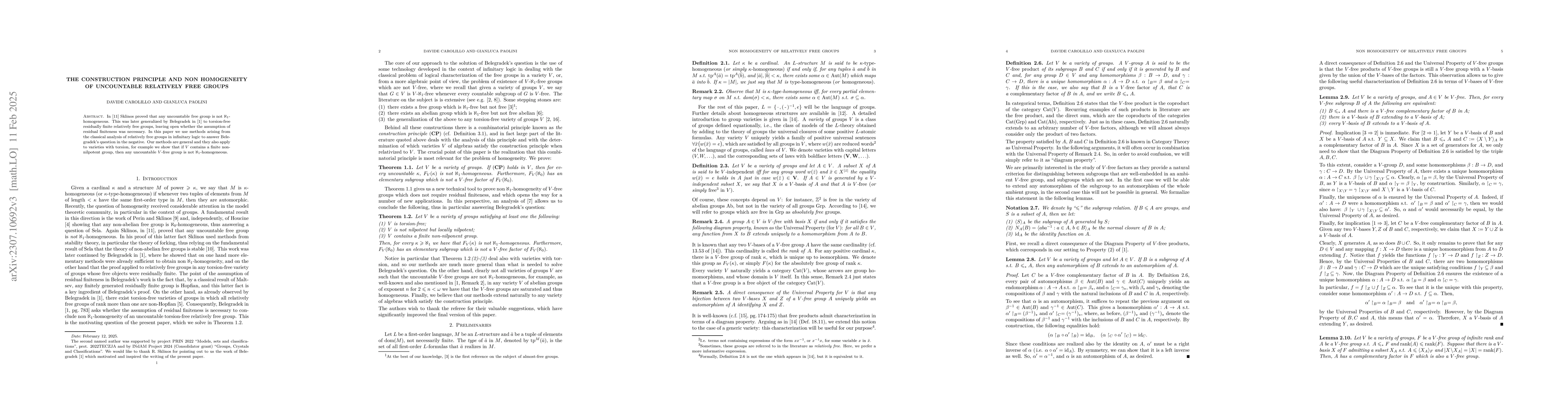 Thumbnail for The construction principle and non homogeneity of uncountable relatively
  free groups