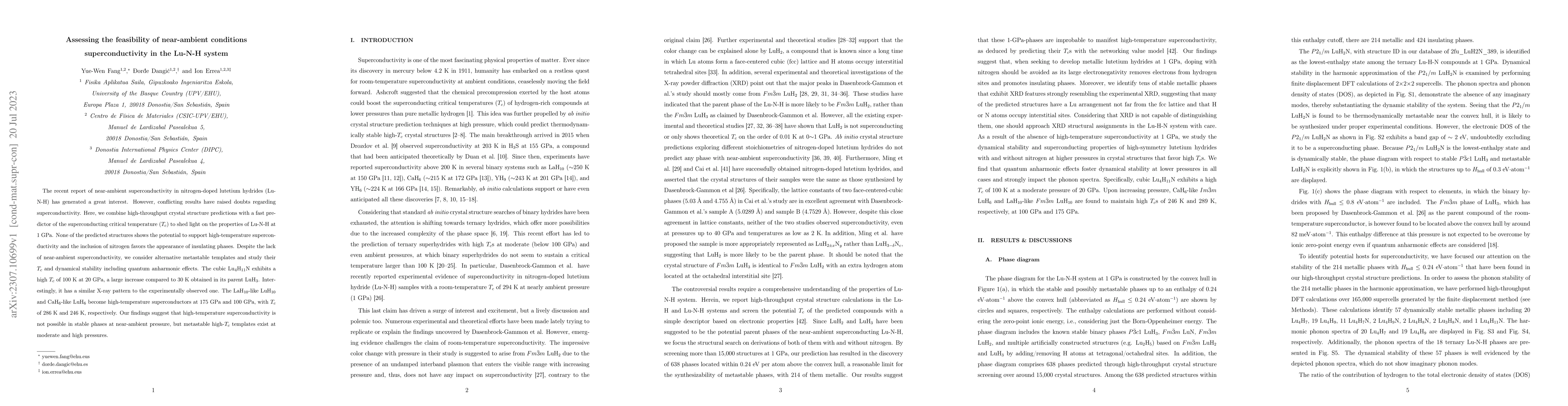 Thumbnail for Assessing the feasibility of near-ambient conditions superconductivity
  in the Lu-N-H system